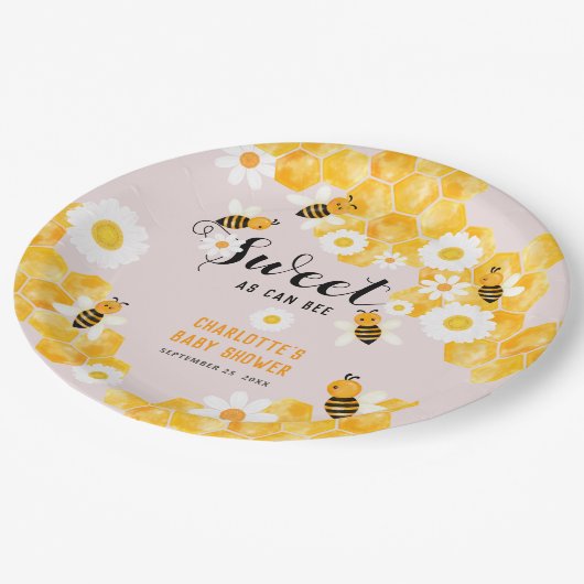 Sweet as Can Bee Bumble Bee Baby Dusche Party Pappteller (Schrägansicht)