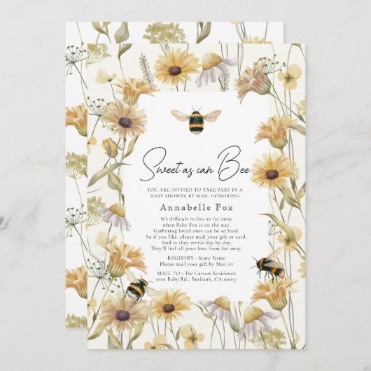 Sweet as can Bee Chamomile Baby Shower by Mail Einladung (Vorne/Hinten)