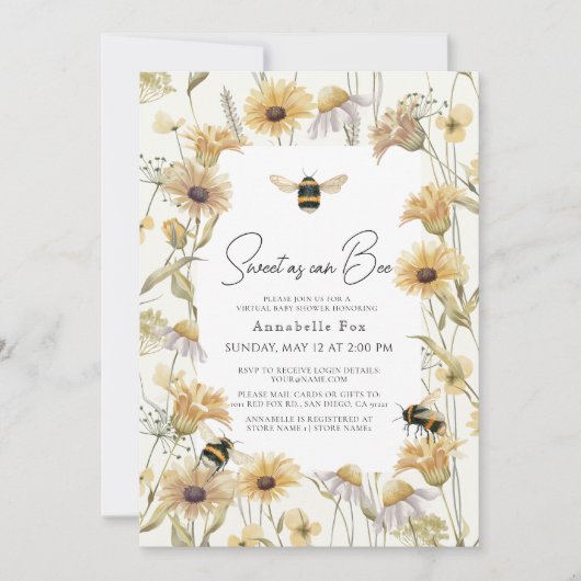 Sweet as can Bee Chamomile Virtual Baby Shower Einladung (Vorderseite)