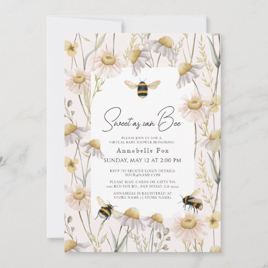 Sweet as can Bee Chamomile Virtual Baby Shower Einladung (Vorderseite)
