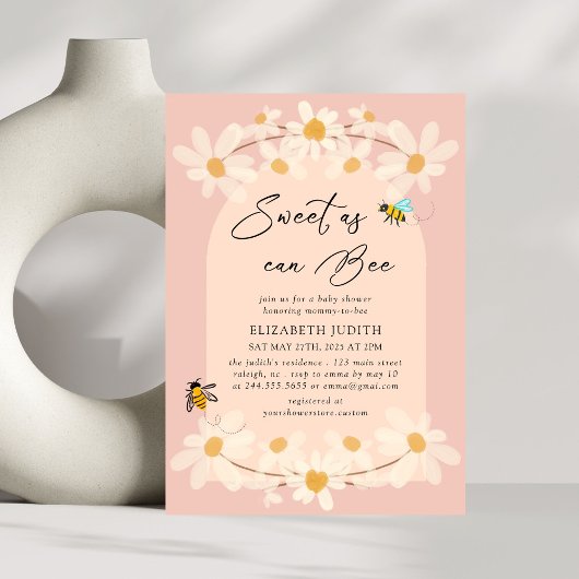 Sweet as can Bee Floral Daisy Baby Shower Einladung