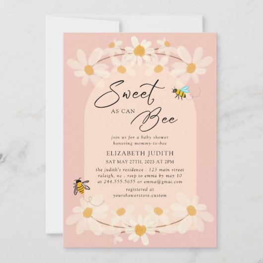 Sweet as can Bee Floral Daisy Baby Shower Einladung (Vorderseite)