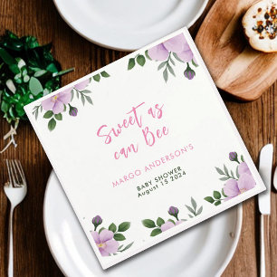 Sweet as can Bee Floral Girl Baby Shower Serviette