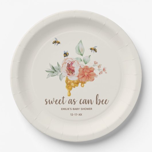Sweet as Can bee Floral Honeycomb Babydusche Favo Pappteller (Vorderseite)