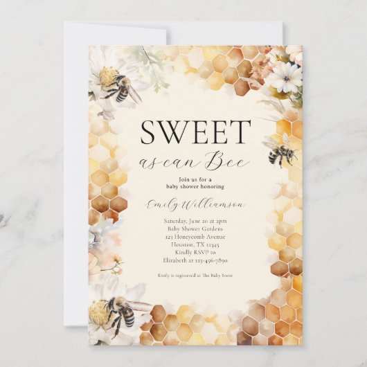 Sweet as can bee gender neutrale Baby Dusche Einladung (Vorderseite)