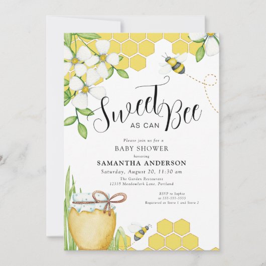 Sweet as can bee Honey Baby Dusche Einladung (Vorderseite)