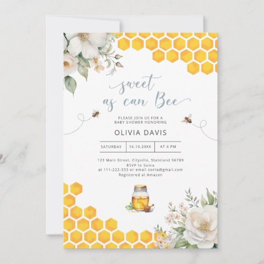 Sweet as can bee Honey Baby Dusche Einladung (Vorderseite)