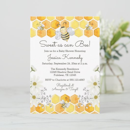 Sweet as Can bee Honey Bee Shower Einladung (Stehend Vorderseite)