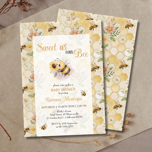Sweet as can Bee Honeycomb Bee Custom Baby Shower Einladung