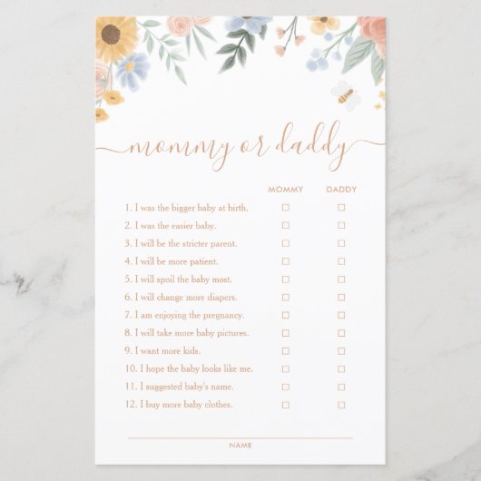 Sweet as Can Bee Mommy oder Daddy Baby Shower Game (Vorderseite)