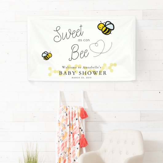 Sweet as can Bee Niedlich White Baby Shower Banner (Insitu)