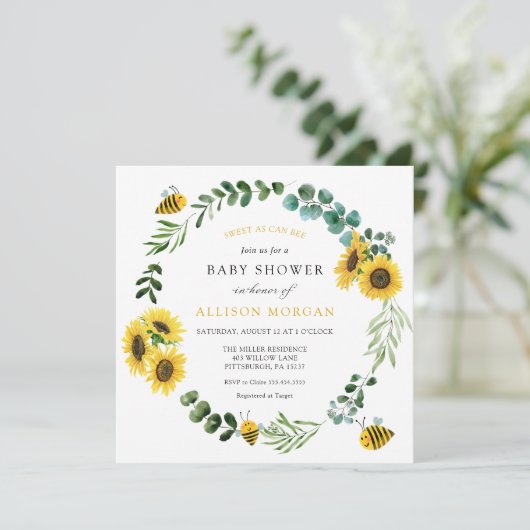 Sweet as Can Bee Sonnenblumendusche Einladung (Stehend Vorderseite)