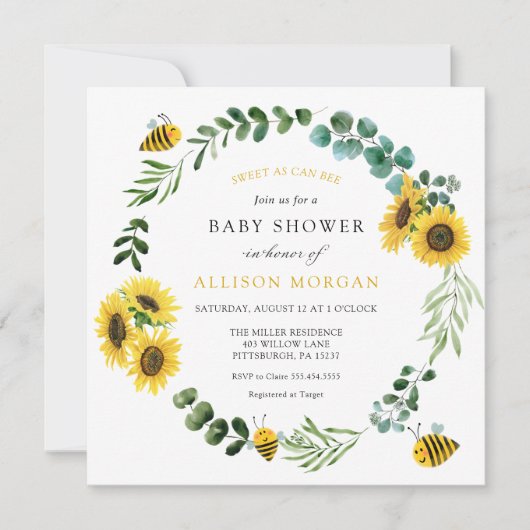 Sweet as Can Bee Sonnenblumendusche Einladung (Vorderseite)