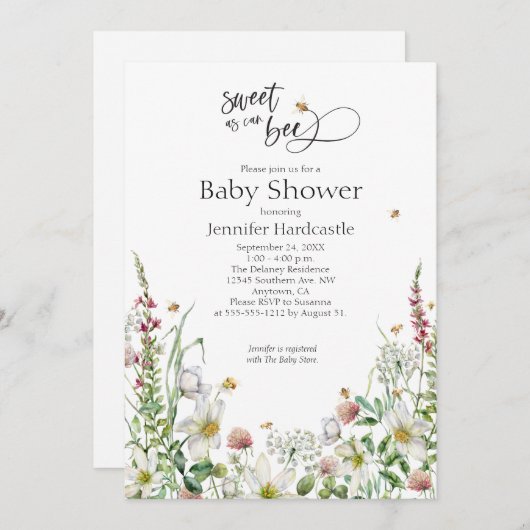 Sweet as Can Bee Wildblume Blumenkinderdusche Einladung (Vorne/Hinten)