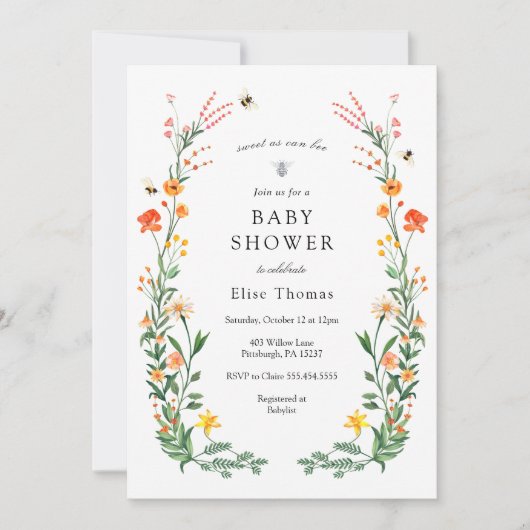 Sweet as Can Bee Wildblume Garden Baby Dusche Einladung (Vorderseite)