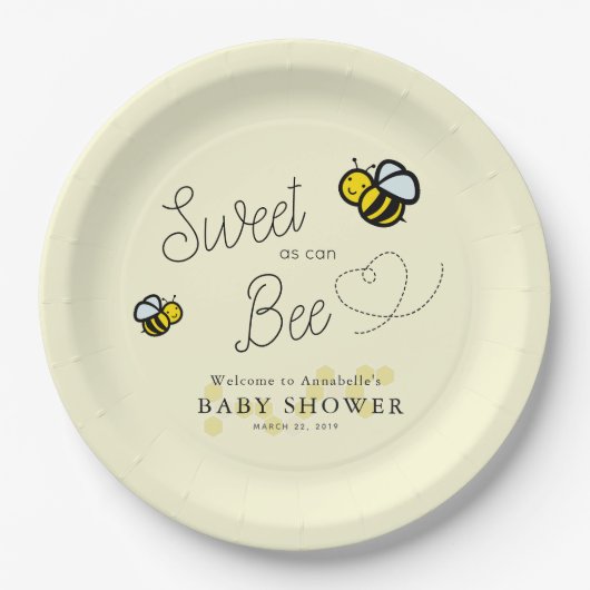 Sweet as can Bee Yellow Baby Shower Pappteller (Vorderseite)