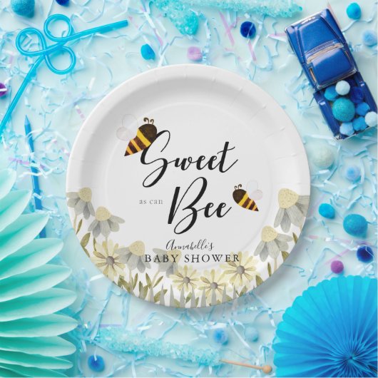 Sweet as can Beey Bee White Baby Shower Pappteller (Party)