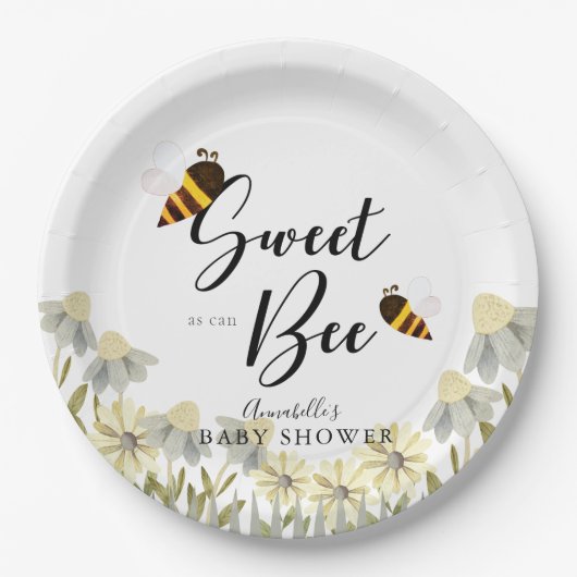 Sweet as can Beey Bee White Baby Shower Pappteller (Vorderseite)