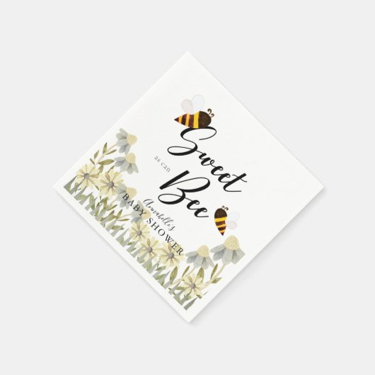 Sweet as can Beey Bee White Baby Shower Serviette (Ecke)