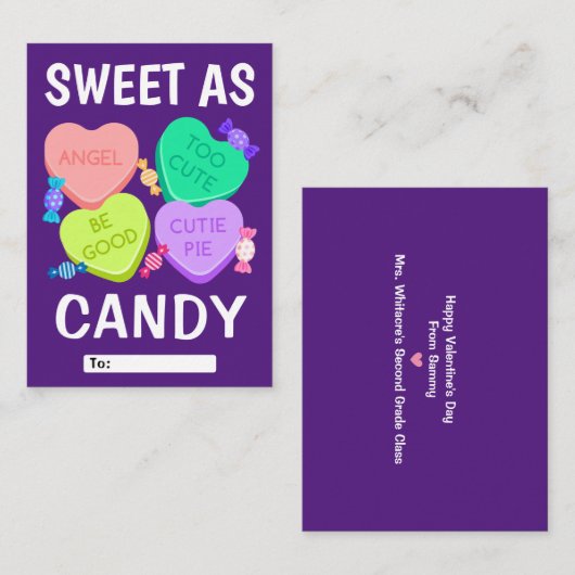 Sweet as Candy Classroom Valentine's Day Note Card Mitteilungskarte (Vorne/Hinten)