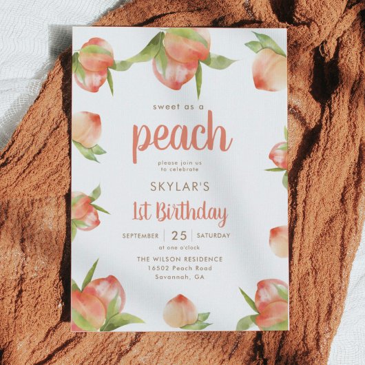 Sweet as Peach 1. Geburtstag Party Einladung