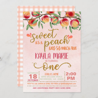 Sweet as Peach 1. Geburtstagseinladung - Gingham Einladung