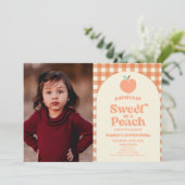 Sweet as Peach Fruit Picture Birthday Party Einladung (Stehend Vorderseite)