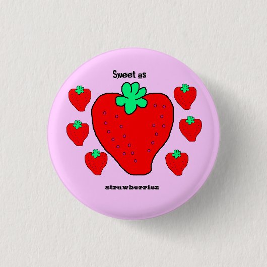Sweet As Strawberriez pastellfarbene Pixel Art Min Button (Vorderseite)
