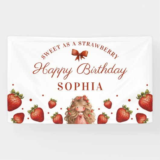 Sweet as Strawberry Girl Happy Birthday Party Banner (Horizontal)