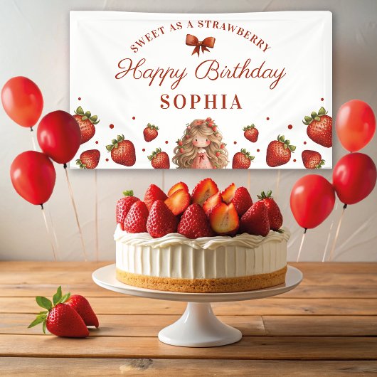 Sweet as Strawberry Girl Happy Birthday Party Banner