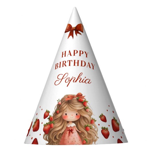 Sweet as Strawberry Girl Happy Birthday Party Partyhütchen (Vorderseite)