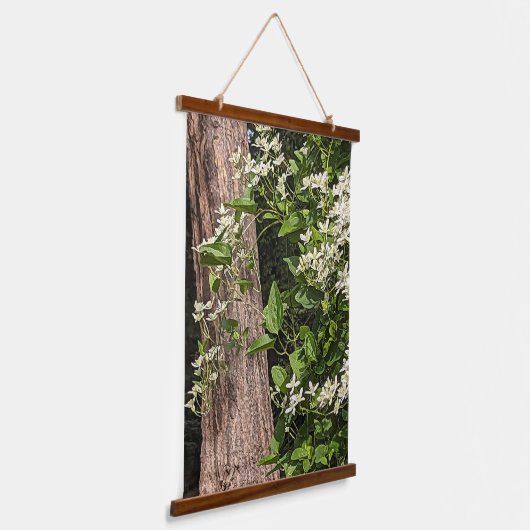 Sweet Autumn Clematis Floral Wandteppich Mit Holzrahmen (Gewinkelt)