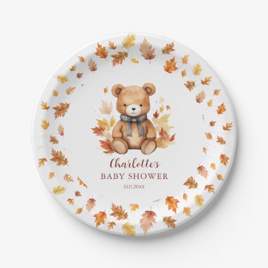 Sweet Autumn Teddy Bear Baby Shower Pappteller (Vorderseite)