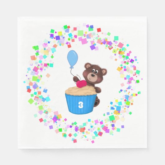 Sweet Baby Bear Cherry Cupcake Geburtstag Serviette (Vorderseite)