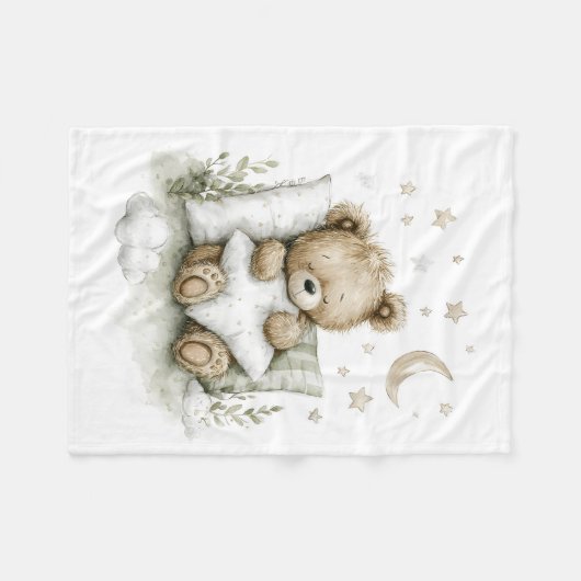 Sweet baby bear fast asleep on fluffy clouds fleecedecke (Vorderseite (Horizontal))