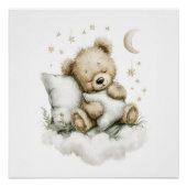 Sweet baby bear fast asleep on fluffy clouds poster (Vorderseite)