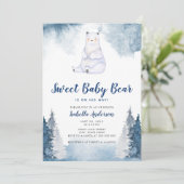 Sweet Baby Bear Winter Snow Blue Boy Baby Dusche Einladung (Stehend Vorderseite)