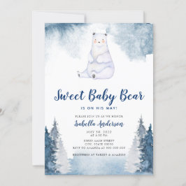Sweet Baby Bear Winter Snow Blue Boy Baby Dusche Einladung