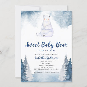 Sweet Baby Bear Winter Snow Blue Boy Baby Dusche Einladung