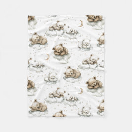 Sweet baby bears fast asleep on fluffy clouds fleecedecke