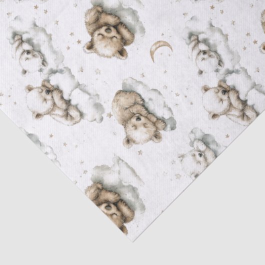 Sweet baby bears fast asleep on fluffy clouds seidenpapier (Detail)