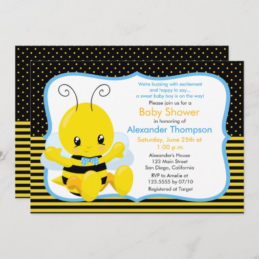 Sweet Baby Bee Boy Baby Shower Einladung (Vorne/Hinten)