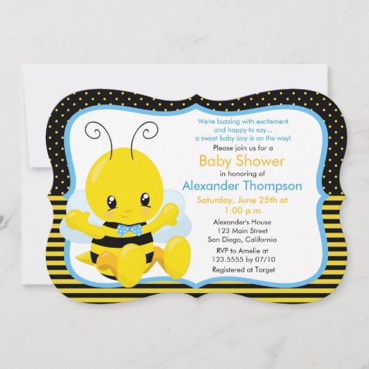 Sweet Baby Bee Boy Baby Shower Einladung (Vorderseite)