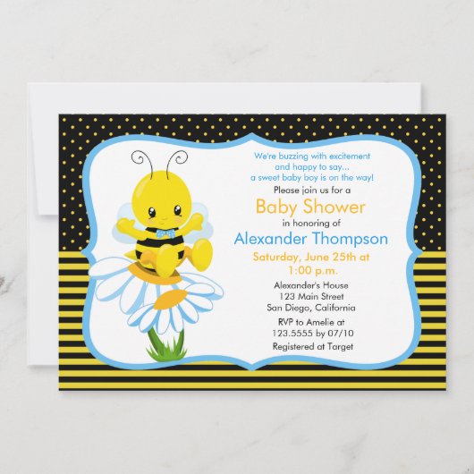 Sweet Baby Bee Boy Baby Shower Einladung (Vorderseite)