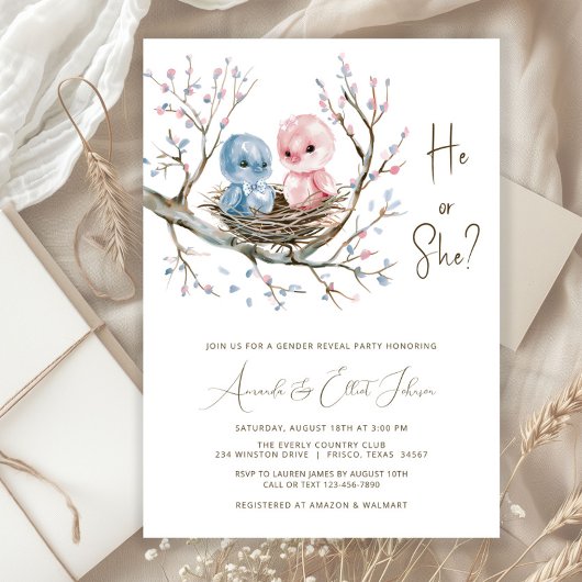 Sweet Baby Birds Gender Reveal Party Einladung