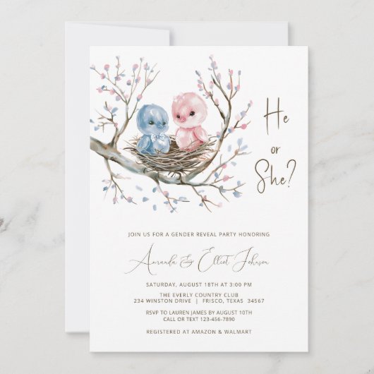 Sweet Baby Birds Gender Reveal Party Einladung (Vorderseite)