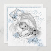 Sweet Baby Blue Bassinet Baby Dusche Einladung (Vorne/Hinten)