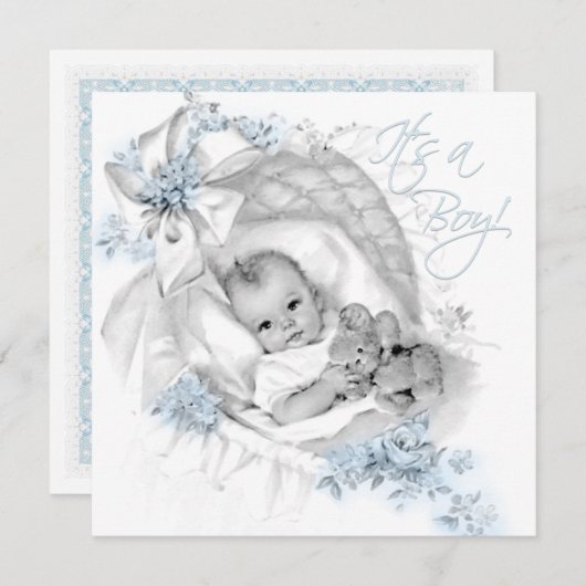 Sweet Baby Blue Bassinet Baby Dusche Einladung (Vorne/Hinten)