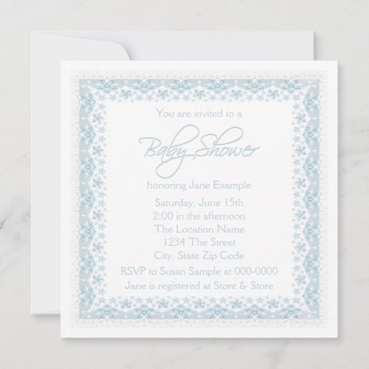Sweet Baby Blue Bassinet Baby Dusche Einladung (Rückseite)