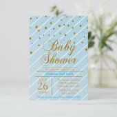 Sweet Baby Blue & Gold Confetti | Babydusche Einladung (Stehend Vorderseite)